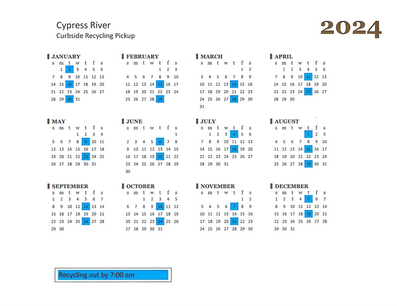 Cypress River Recycling Schedule